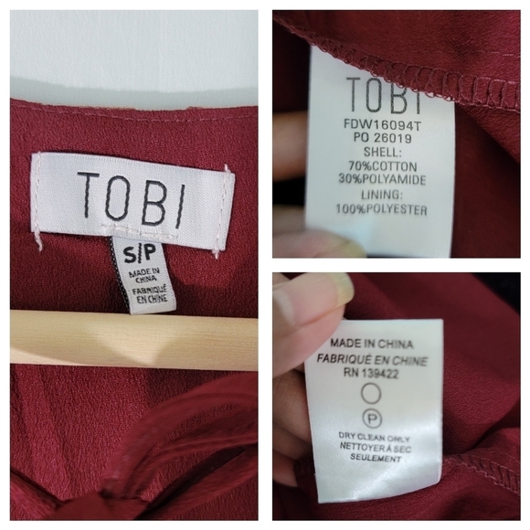 NEW TOBI Andei Burgundy Lace Shift Dress Sz S/P Short Sleeve Line Cocktail Party - Picture 11 of 12